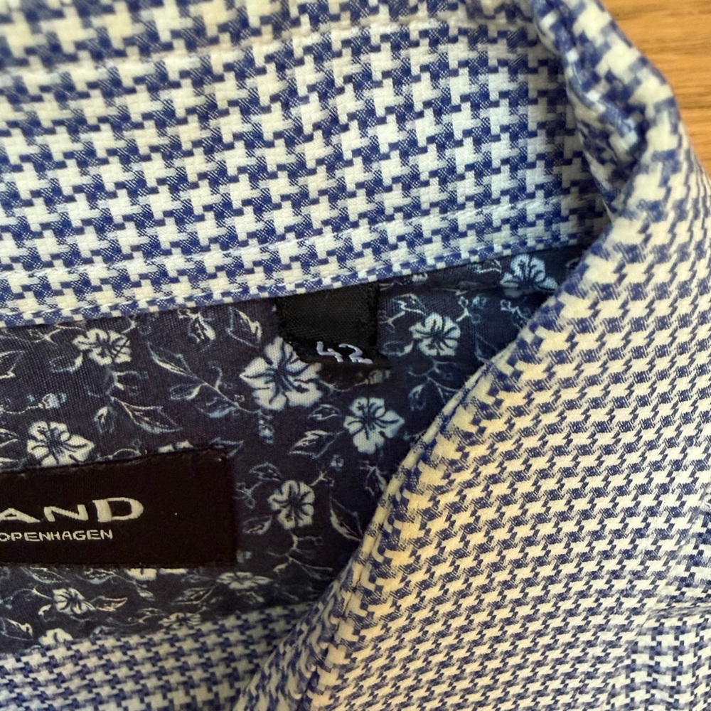 Men's Slim Fit Micro-Check Houndstooth Dress Shirt - Light Blue Sand Euro fit - Picture 3 of 7